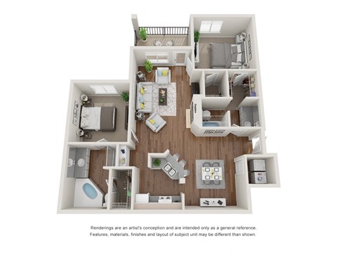 Floor plan for 2 beds, 2 baths, 1130 sqft